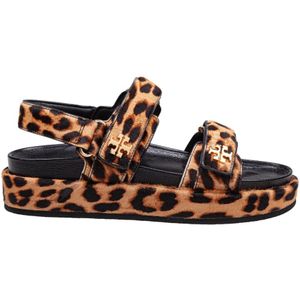 Tory Burch - Leren Sandalen - Bruin - Dierenprint - Verstelbare Klittenbandsluitingen