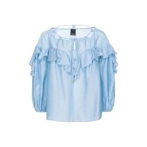 Pinko Gerimpelde zijden katoenen blouse , Blue , Dames , Maat: L