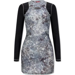 Diesel, Dames, Jurken, Grijs, Maat: S Leer,