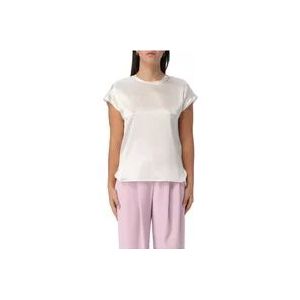 Pinko Witte Satijnen Stretch Korte Mouw Shirt , White , Dames , Maat: M