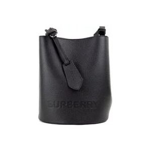 Burberry Kleine Zwarte Leren Bucket Crossbody Tas , Black , Dames , Maat: ONE Size