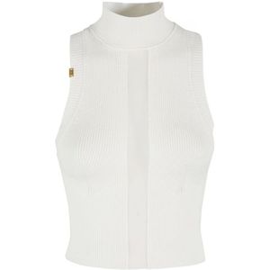 Elisabetta Franchi - Top - Ivoor - Viscose - Amerikaanse Halslijn - Tule Inzetstukken