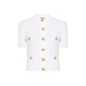 Balmain Geknoopte gebreide vest , White , Dames , Maat: M