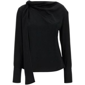 Silk - Blouse - Zwart - Knotted Neck Detail