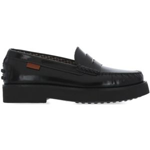 Tod's Zwarte Leren Loafers met Rubberen Zool , Black , Dames , Maat: 36 1/2 EU