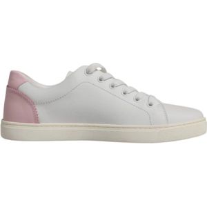 Dolce & Gabbana - Witte Roze Leren Lage Sneakers - Dames