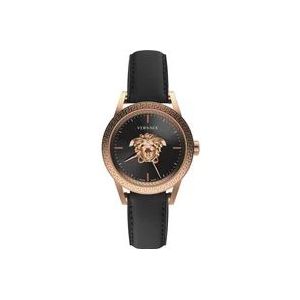 Versace Luxe Zwart Leren Herenhorloge , Pink , Heren , Maat: ONE Size