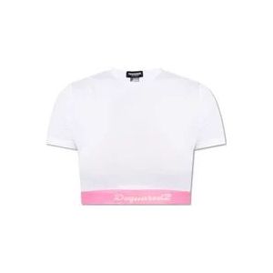 Dsquared2 Cropped T-shirt with logo , White , Dames , Maat: M