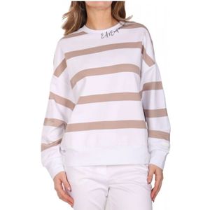 Emporio Armani - EA7 - Sweatshirt - Wit - Gestreept Multikleur Logo Geborduurd