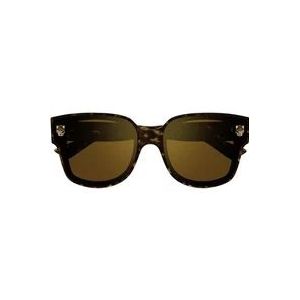 Cartier Bruine Schildpad Vierkante Zonnebril met Gouden Spiegeleffect , Brown , Dames , Maat: 63 MM