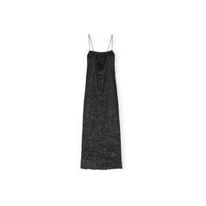 Ganni Zwarte Gebreide Midi Jurk met Open Rug , Black , Dames , Maat: M