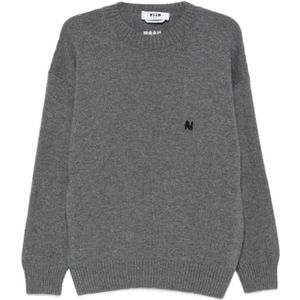 Msgm, Heren, Truien, Grijs, Maat: S Wol,