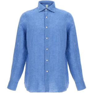 Finamore, Heren, Overhemden, Blauw, Maat: XL Linnen,