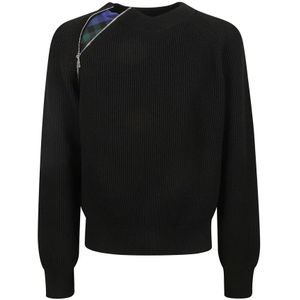 Burberry - Zip-Detail Trui - Zwart - Wol - Ronde Hals - Lange Mouwen