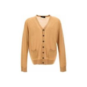 Dsquared2 Beige Wollen Cardigan met Geborduurd Logo , Beige , Heren , Maat: 2XL