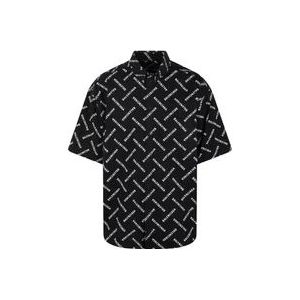 Balenciaga Mini Allover Logo Shirt , Black , Heren , Maat: M/L