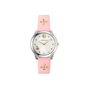 Versace Audrey V. Roze Lederen Zilveren Horloge , Multicolor , Dames , Maat: ONE Size