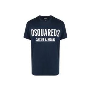 Dsquared2 Katoenen Jersey Logo Print T-Shirt , Blue , Heren , Maat: L