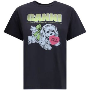 Ganni, Dames, Tops, Zwart, Maat: M Katoen,