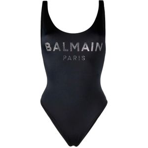 Balmain Zwarte Logo Badpak , Black , Dames , Maat: XS