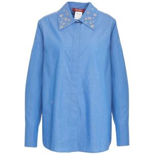 Max Mara, Dames, Blouses & Shirts, Blauw, Maat: XS Katoen,