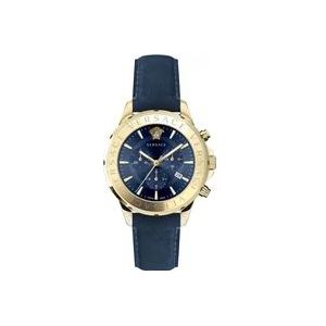 Versace Signature Chronograaf Lederen Blauw Horloge , Yellow , Heren , Maat: ONE Size