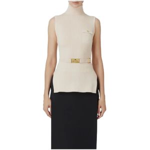 Elisabetta Franchi, Dames, Tops, Beige, Maat: L Zijde,
