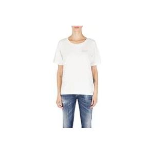 Dsquared2 Rhinestone Logo Katoenen T-Shirt , White , Dames , Maat: M