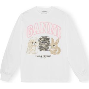 Ganni, Dames, Sweatshirts & Hoodies, Wit, Maat: L Katoen,