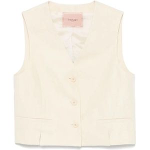 Twinset, Dames, Jassen, Beige, Maat: S Katoen,