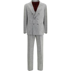 Brunello Cucinelli, Heren, Pakken, Grijs, Maat: 2XL Wol,