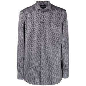Emporio Armani, Heren, Overhemden, Grijs, Maat: L Katoen,