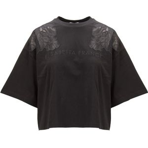 Elisabetta Franchi, Dames, Tops, Zwart, Maat: XS Katoen,