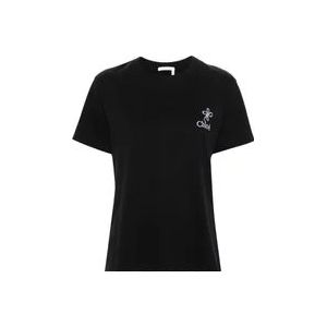 Chloé Zwart Geborduurde Logo T-shirts en Polos , Black , Dames , Maat: M