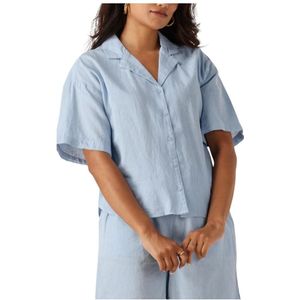 Linnenmix - Overhemd - Lichtblauw - Katoen/Linnen - Korte Mouwen