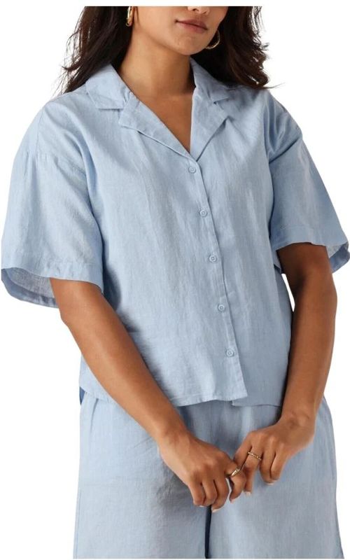 Linnenmix - Overhemd - Lichtblauw - Katoen/Linnen - Korte Mouwen