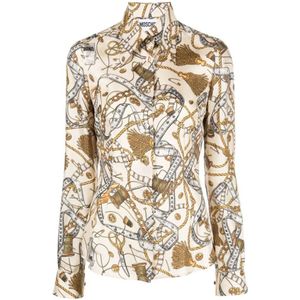 Moschino, Dames, Blouses & Shirts, Beige, Maat: S Zijde,