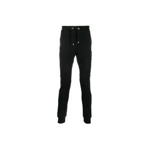 Balmain Zwarte katoenen broek met bedrukt logo en ritssluiting , Black , Heren , Maat: M