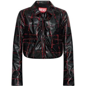 Diesel, Dames, Jassen, Zwart, Maat: 3XS Leer,