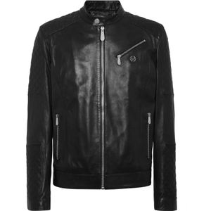 Philipp Plein, Heren, Jassen, Zwart, Maat: L Leer,