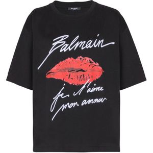 Balmain T-shirt met korte mouwen met Kiss print , Black , Dames , Maat: 2XL