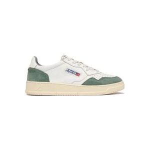 Autry Retro witte en groene leren sneakers , White , Heren , Maat: 43 EU