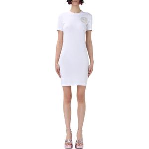 Versace Jeans Couture - Jurk - Goud/Wit - Jersey - Knielengte - Slanke Pasvorm