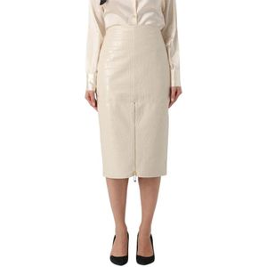 Elisabetta Franchi, Dames, Rokken, Beige, Maat: S Leer,