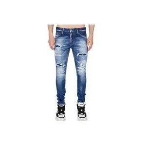 Dsquared2 Blauwe Versleten Skinny Jeans , Blue , Heren , Maat: L