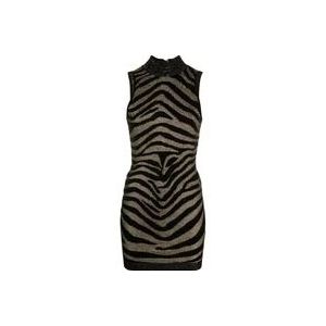 Balmain Zwart Zebra-Print Gebreid Mini Jurkje , Black , Dames , Maat: S