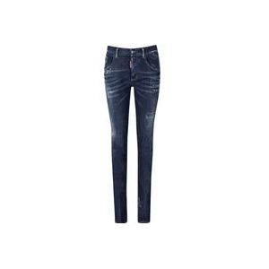 Dsquared2 24/7 Donkerblauwe Skinny Jeans met Scheuren en Gewassen Effect , Blue , Dames , Maat: XS