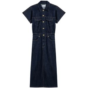 Ganni, Dames, Jurken, Blauw, Maat: 2XS Katoen,