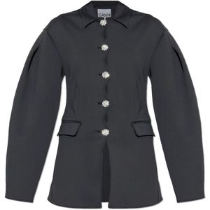 Ganni, Dames, Jassen, Grijs, Maat: 2XS