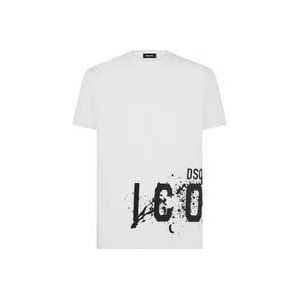Dsquared2 Icon Print Wit T-shirt , White , Heren , Maat: 2XL